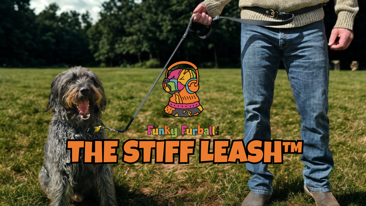 Load video: FUNKY FURBALL STIFF LEASH